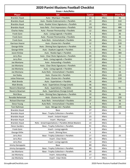 2020 Panini Illusions Football Checklist NFL HOBBY