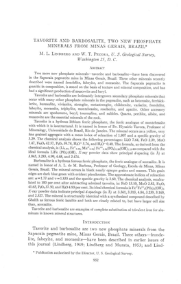 Tavorite and Barbosalite, Two New Phosphate Minerals Froi,{ Minas Gerais, Brazil*