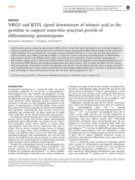 NRG1 and KITL Signal Downstream of Retinoic Acid in the Germline to Support Soma-Free Syncytial Growth of Differentiating Spermatogonia