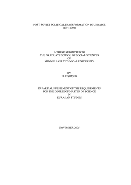 Post-Soviet Political Transformation in Ukraine (1991-2004)