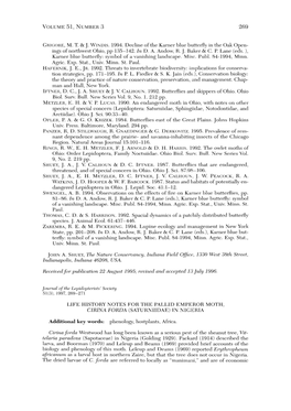 GRICORE, M. T. & J. Windls. 1994. Decline of the Karner Blue Butterfly in the Oak Open- Ings of Northwest Ohio, Pp 13.5-142