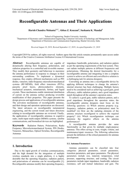 Reconfigurable Antennas and Their Applications