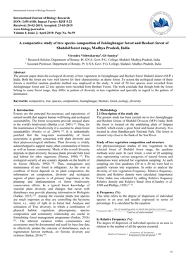 A Comparative Study of Tree Species Composition of Jaisinghnagar Forest and Beohari Forest of Shahdol Forest Range, Madhya Pradesh, India