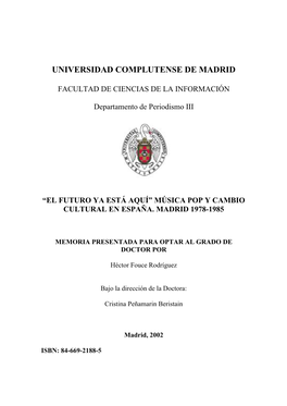 Futuro Ya Está Aquí. Música Pop Y Cambio Cultural En España