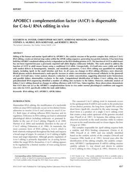 APOBEC1 Complementation Factor (A1CF) Is Dispensable for C-To-U RNA Editing in Vivo