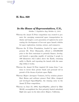 H. Res. 820 in the House of Representatives, U.S