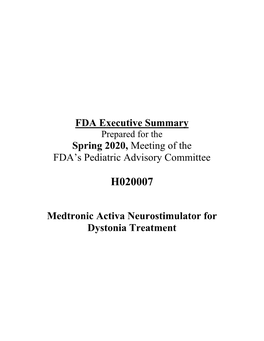 FDA Executive Summary Prepared for the Spring 2020, Meeting of the FDA's Pediatric Advisory Committee