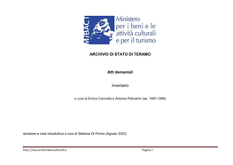 ARCHIVIO DI STATO DI TERAMO Atti Demaniali Inventario