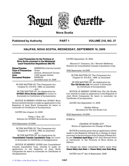 NS Royal Gazette Part I