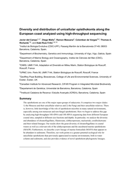 Diversity and Distribution of Unicellular Opisthokonts Along the European Coast Analyzed Using High-Throughput Sequencing