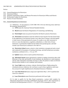 240 Cmr 9.00: Administrative Practices for Electrolysis