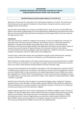 STANDARD FREQUENCY and TIME SIGNAL STATIONS on LF and HF Originally Published Between October 1997 and July 1998