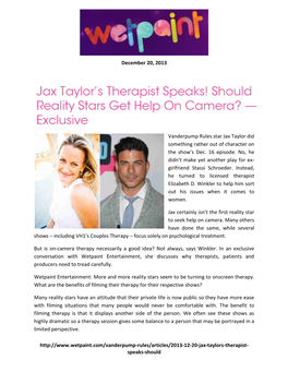 Jax Taylor's Therapist Speaks!