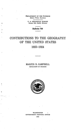 Contributions to the Geography of the United States 1923-1924