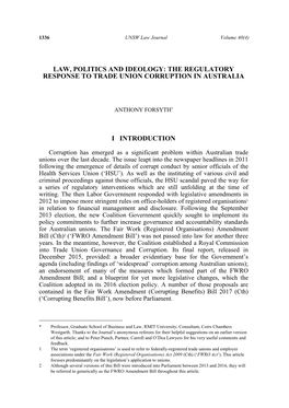 Law, Politics and Ideology: the Regulatory Response to Trade Union Corruption in Australia