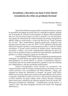 Jornalismo E Literatura Em Juan Carlos Onetti: Ressonâncias Da Crítica Na Produção Ficcional