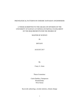 Phenological Patterns of Endemic Hawaiian Angiosperms