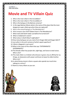 Movie and TV Villain Quiz