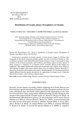 Distribution of Erysiphe Platani (Erysiphales) in Ukraine