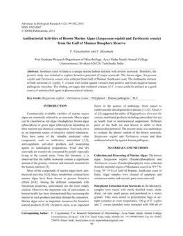 (Sargassum Wightii and Turbinaria Ornata) from the Gulf of Mannar Biosphere Reserve