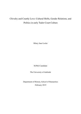Chivalry and Courtly Love: Cultural Shifts, Gender Relations, and Politics in Early Tudor Court Culture