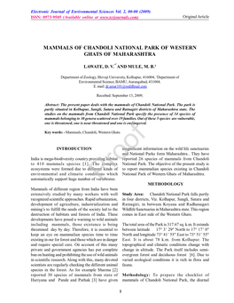 Mammals of Chandoli National Park of Western Ghats of Maharashtra