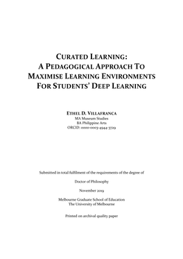 Curated Learning: a Pedagogical Approach to Maximise Learning Environments for Students’ Deep Learning