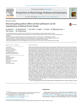 Reward Quality Predicts Effects of Bird-Pollinators on the Reproduction