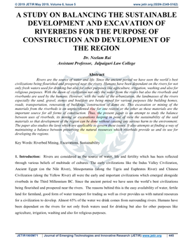 A STUDY on BALANCING the SUSTAINABLE DEVELOPMENT and EXCAVATION of RIVERBEDS for the PURPOSE of CONSTRUCTION and DEVELOPMENT of the REGION Dr