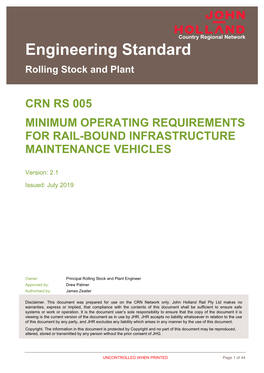 Minimum Operating Requirements for Rail-Bound Infrastructure Maintenance Vehicles