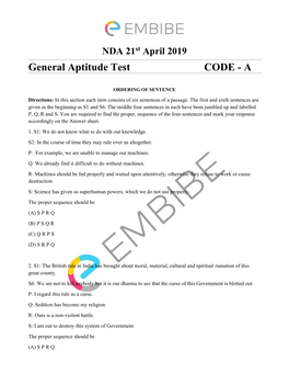 General Aptitude Test CODE - A