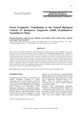 Forest Fragments' Contribution to the Natural Biological Control