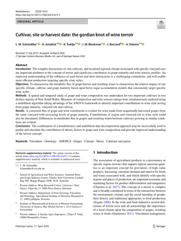 Cultivar, Site Or Harvest Date: the Gordian Knot of Wine Terroir