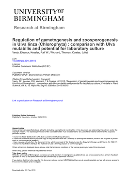 Regulation of Gametogenesis and Zoosporogenesis in Ulva Linza