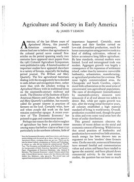 Agriculture and Society in Early America by JAMES T LEMON