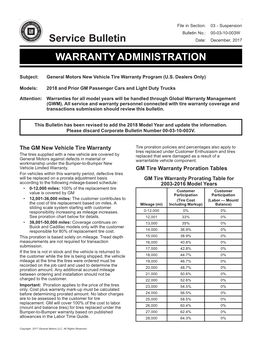 Service Bulletin WARRANTY ADMINISTRATION