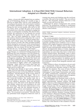 A 4-Year-Old Child with Unusual Behaviors Adopted at 6 Months of Age*