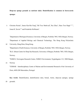 Deep-Sea Sponge Grounds As Nutrient Sinks: Denitrification Is Common in Boreo-Arctic