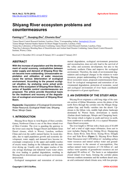 Shiyang River Ecosystem Problems and Countermeasures