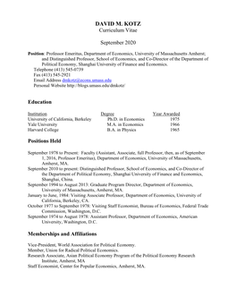 DAVID M. KOTZ Curriculum Vitae