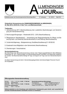 JOURNAL a Publikationsorgan Der Einwohnergemeinde Allmendingen/Bern 37