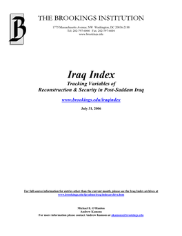 Iraq Index Tracking Variables of Reconstruction & Security in Post-Saddam Iraq