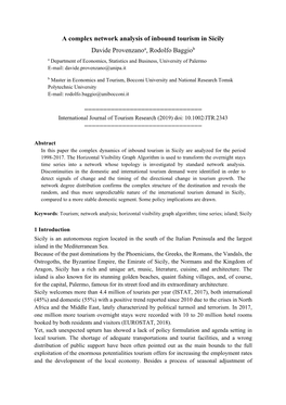 A Complex Network Analysis of Inbound Tourism in Sicily Davide