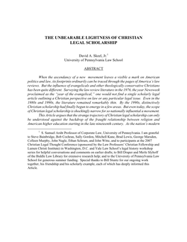 The Unbearable Lightness of Christian Legal Scholarship
