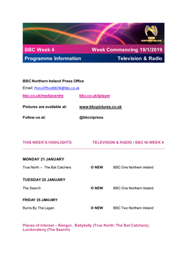 BBC Week 4 Programme Information Week Commencing 19/1/2019