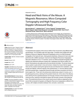 Head and Neck Veins of the Mouse. a Magnetic Resonance, Micro Computed Tomography and High Frequency Color Doppler Ultrasound Study