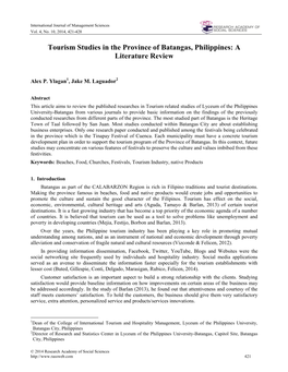 Tourism Studies in the Province of Batangas, Philippines: a Literature Review
