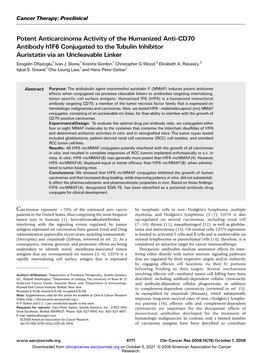 Potent Anticarcinoma Activity of the Humanized Anti-CD70 Antibody