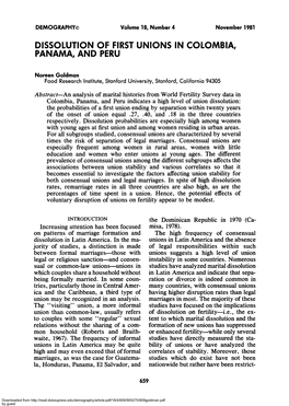 Dissolution of First Unions in Colombia, Panama, and Peru