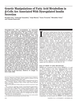 Genetic Manipulations of Fatty Acid Metabolism in -Cells Are Associated with Dysregulated Insulin Secretion